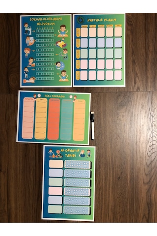 Çocuklar İçin Planlayıcı Set - Mavi Alışkanlık Takibi, Haftal...