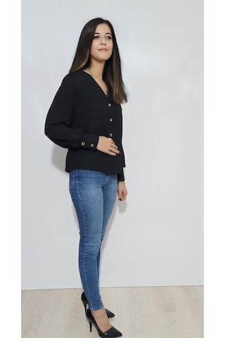 Kadın Gömlek Düğmeli Siyah Siyah