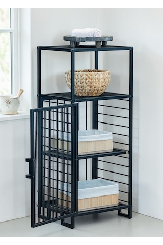 Dekoratif Metal Çok Amaçlı Dolap 4 Raflı Organizer Siyah