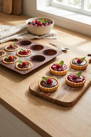 Silikon Tartolet Kek Kalıbı 9 Gözlü 24,5 X 24,5 Cm Mini Tart & Tatlı Kalıbı Çok Renkli