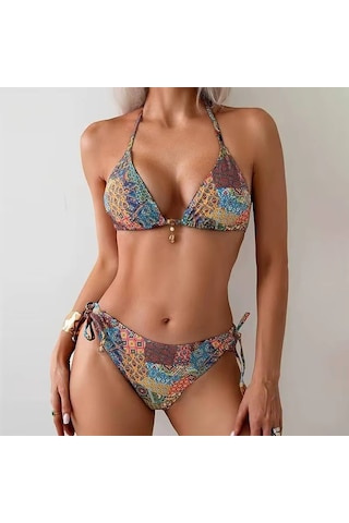 Ece's Design Kadın Amazon Desenli Bikini Takımı My1005 Çok Renkli