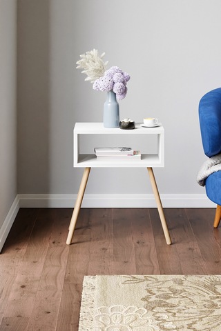 Ahşap Ayaklı Raflı Komodin Beyaz