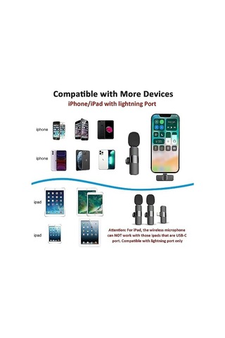 Infomax 2 Li Kablosuz Yaka Mikrofonu Apple Uyumlu iPhone Uyumlu Tak Çalıştır Lightning Alıcılı Gürültü Azal