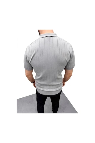 Vexor Erkek Yazlık Triko Saç Örgü Tişört Kısa Kol Polo Yaka Fermuarlı T-shirt - Gri