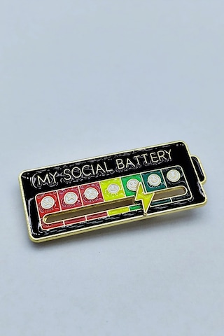 My Social Battery Metal Broş Mizahi Ruh Hali Rozeti, Düzeyi Pin Aksesuar Siyah