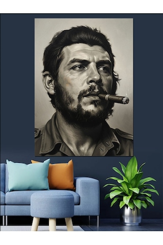 Puro İçen Che Guevara Dekoratif Kanvas - Mdf Ahşap Tablo