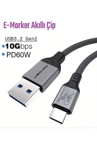 Ugourd 1-metre Pd 60w Usb To Type-c 3.2/gen2/10gbps E-marker Çip