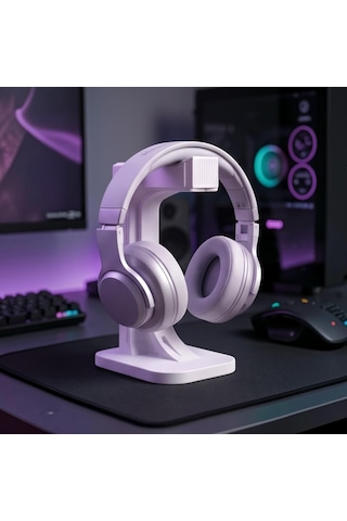 Happy3dworld Geometrik Kulaklık Standı, 3d Baskı Mat Beyaz Minimalist Masaüstü Düzenleyici
