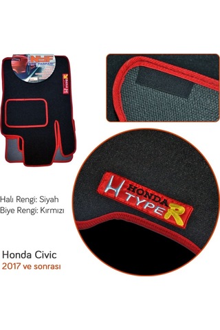Nyf Honda Civic 2017- Siyah Halı Paspas (Biye Kırmızı)