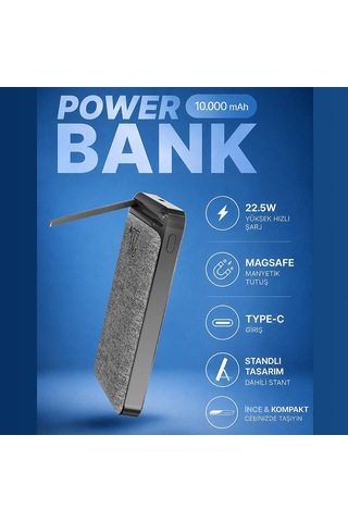 Ehz-60 22.5w Hızlı Şarj Pd Magsafe Powerbank 10000 Mah Slim Hızlı Siyah
