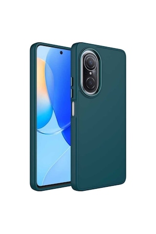 Huawei Nova 9 Se Kılıf Metal Çerçeve Ve Buton Tasarımlı Silikon Zore Luna Kapak Koyu Yeşil