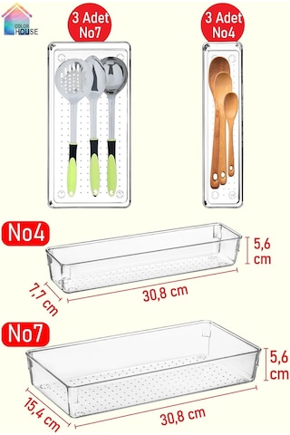 6'li Set Modüler Kepçelik Kaşıklık Mutfak Çekmece Içi Düzenleyici Makyaj Buzdolabı Organizer Şeffaf 67 X 49 Çok Renkli