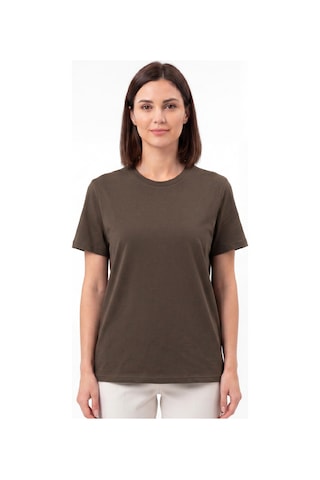 Goffra Kadın Vision Bisiklet Yaka Premium Kalite Yoğun Dokulu Pamuklu T-shirt Kahverengi W101-r0220-06
