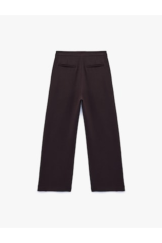 Koton Krep Kumaş Kemerli Uzun Geniş Düz Paça Kapaklı Kumaş Pantolon Kahverengi 6sak40164pw Kahve