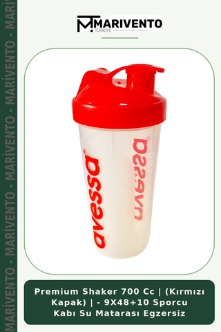 Premium Shaker 700 Cc Kırmızı Kapak - 9x48+10 Sporcu Kabı Su Matarası Egzersiz