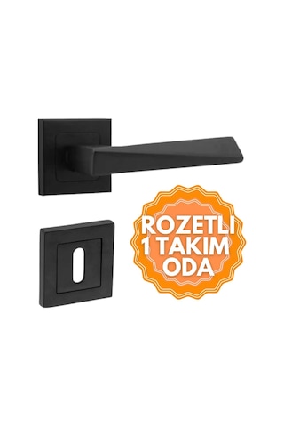 Prizma Kare Rozetli Kapı Kolu Siyah - Oda Metal