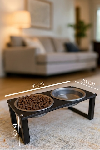 Reyo Ok-ay Store Arvenna Premium Kedi Ve Köpek Mama Standı Paslanmaz Çelik Kase, Kaymaz Tabanlı Siyah-siyah