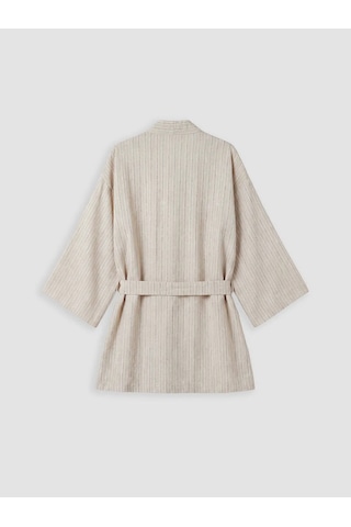 Lc Waikiki Bej Şal Yaka Keten Görünümlü Kadın Kimono