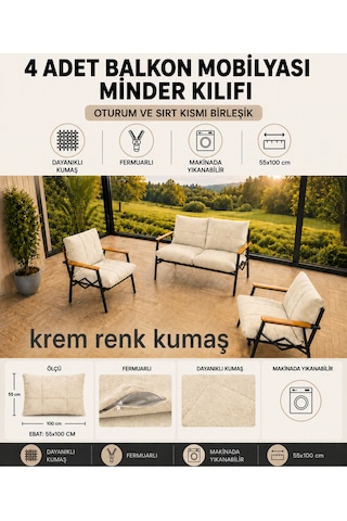Doruk Home Doruk Bahçe Balkon Mobilyası Minder Kılıfı 55x100cm Minder Kılıfı Bej
