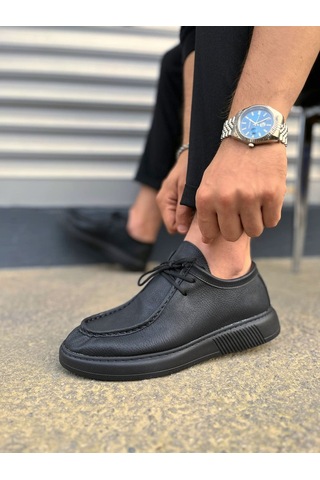 Dmr Elegance Jy170 Tornado Bağcıklı Cilt Erkek Günlük Spor Klasik Ayakkabı Cst - Siyah