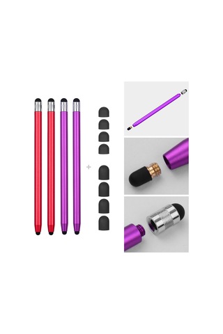 Moveevo 4'lü Metal Dokunmatik Kalem Seti - İki Uçlu Silikon Uçlu, Telefon Ve Tablet İçin Evrensel, Yüksek Hassasiyetli, 2 Kırmızı 2 Mor