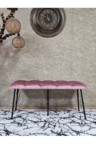 Zafir Metal Siyah Tel Ayaklı 100 Cm Puf Bench - Puf - Bench - Oturak - Mutfak Oturağı - Antre Oturağı Pembe
