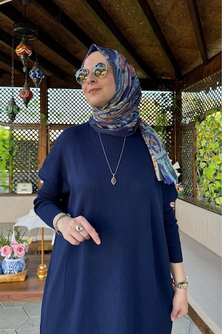 Rabia Şamlı Dora Triko Tunik Lacivert Çok Renkli