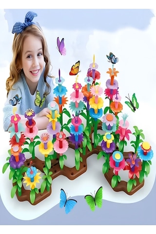 52 Parça Bahçe Çiçek Yapım Seti Yapı Blokları Yapboz Bul Tak Puzzle Eğitici Oyuncak