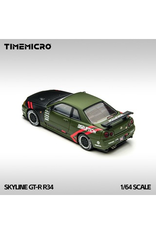 Timemicro 1:64 Nissan Skyline Gt-r R34 Matte Green Disruption Kaput Bagaj Açılır Tm646317 Yeşil