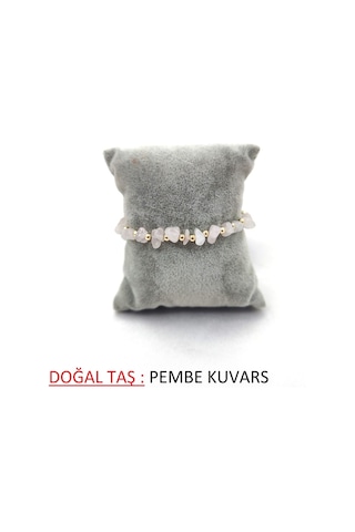 Kırık Doğal Taş Ayarlanbilir Bileklik Açık Pembe
