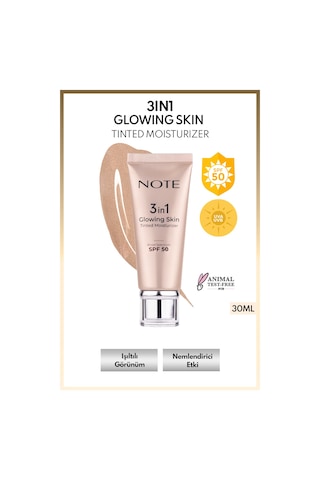 Note Cosmetique 3 in 1 Glowing Skin Tinted Moisturizer 50 SPF Işıltılı Aydınlatıcı Krem