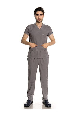 Unisex Likralı Açık Gri Scrubs