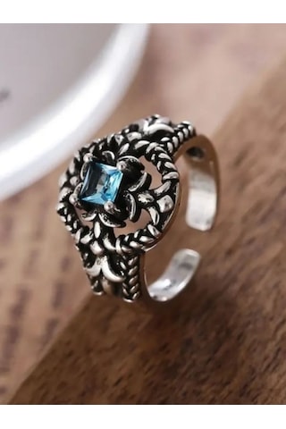 925 Ayar Gümüş Zirkon Mavi Taşlı Yüzük