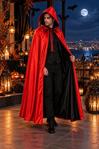 Halloween Çift Taraflı Siyah Kırmızı Kapüşonlu Cadı Pelerini 160 Cm Cadılar Bayramı İçin Kostüm