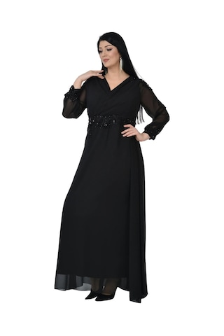 Lilas Xxl Kadın Büyük Beden Uzun Şifon Abiye Elbise 9573 Siyah