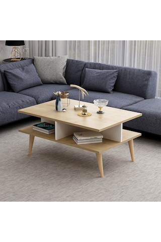 Dekorosso Poloo Ahşap Ayaklı Modern Orta Sehpa 90Cm Beyaz-Safir