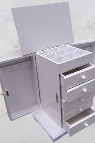 Hobi Dekoratif 90372 Takı Şifonyer 7çekm Gizli Çem Modüllü Parlak Beyaz El Yapım