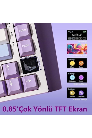Ak820 Pro Mekanik Oyun Klavyesi,3 Modlu Tft Renkli Ekran Ve Cnc Düğmeli 81 Tuş,rgb Aydınlatma