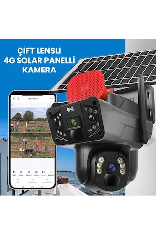 Solar Panelli, Güneş Enerjili, Sım Kartlı 4g, 6mp Çift Lensli Ptz