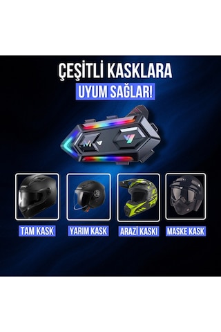 Motorsiklet Kask Interkom Kulaklık Rgb Işıklı Bluetooth 5.3 Çift Telefon Bağlantı