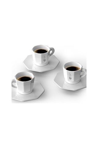 - 4'lü Espresso Fincan Seti - Sekizgen Tasarım - Beyaz Renk - Porselen