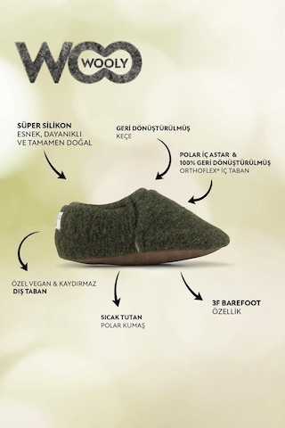 Recycled Woo Wooly Yünlü Haki Barefoot Patik-haki Haki