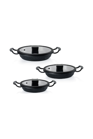 Schafer Hektor 3 Lü Döküm Sahan Seti 6 Parça-siyah Siyah