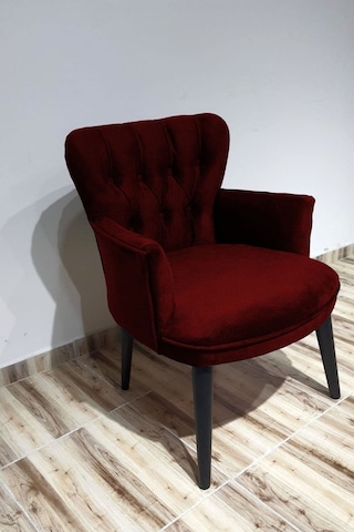 Kayser Home Berjer - Tekli Koltuk - Düz Renk Kumaş - Ahşap Ayak - Nubuk Kumaş - Bordo Bordo