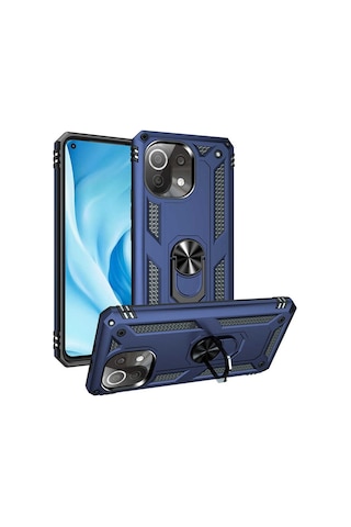 Xiaomi Mi 11 Lite Kılıf Sert Silikon Yüzüklü Stand Özellikli Kapak