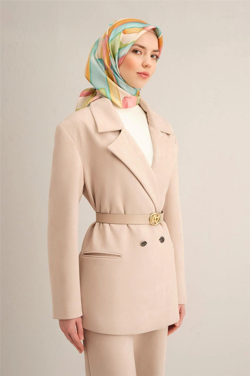 Armine Soyut Desenli Saf İpek Twill Eşarp 9306d 37 Çok Renkli