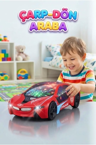 Çarp Dön Araba 1:18 Ölçekli 25 Cm Müzikli Ve 3d Işıklı Pilli Eğlenceli Oyuncak Polis Arabası