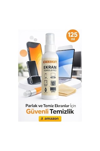 Ekran Temizleyici Seti 125 Ml Nazik Sprey & Yumuşacık 30x30 Kaşmir Bez Tüm Ekranlar İçin Parlak Çözüm