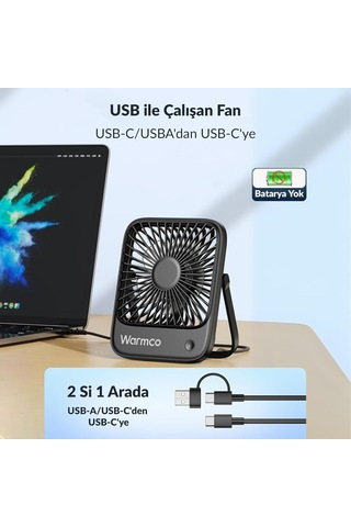 D1 Masaüstü Vantilatör Usb Ve Type-c Bağlantılı Taşınabilir Ultra İnce Soğutucu Fan Siyah 3 Kademeli Ayarlanab
