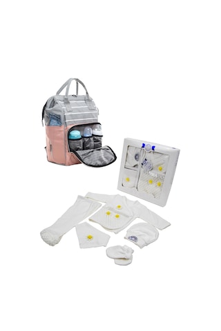 Pembe Bebek Bakım Çantası Ve 5 Parça Hastane Çıkışı İkili Set Pembe - Sarı
